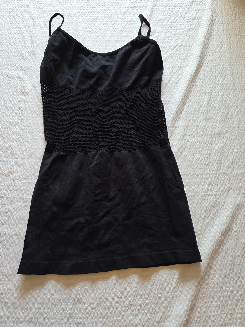 Black Mesh-Waist Mini Dress with Slim Straps One Size